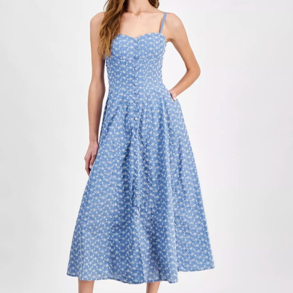 NWOT Blue & White Floral Embroidered A-Line Dress Coastal Cowgirl Coquette